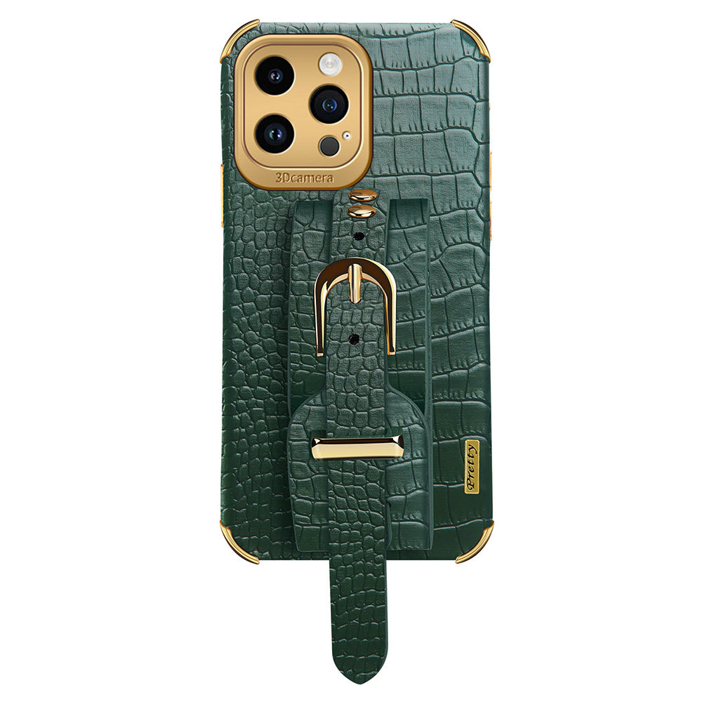 Crocodile Texture Protective Case for iPhone 14 Pro Max Electroplating Phone Case with Hand Strap Kickstand Crocodile Texture Protective Case for iPhone 14 Pro Max Electroplating Phone Case with Hand Strap Kickstand